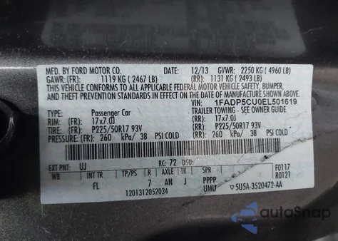 2014 Ford C-Max Energi Sel from USA, damaged, VIN 1FADP5CU0EL501619